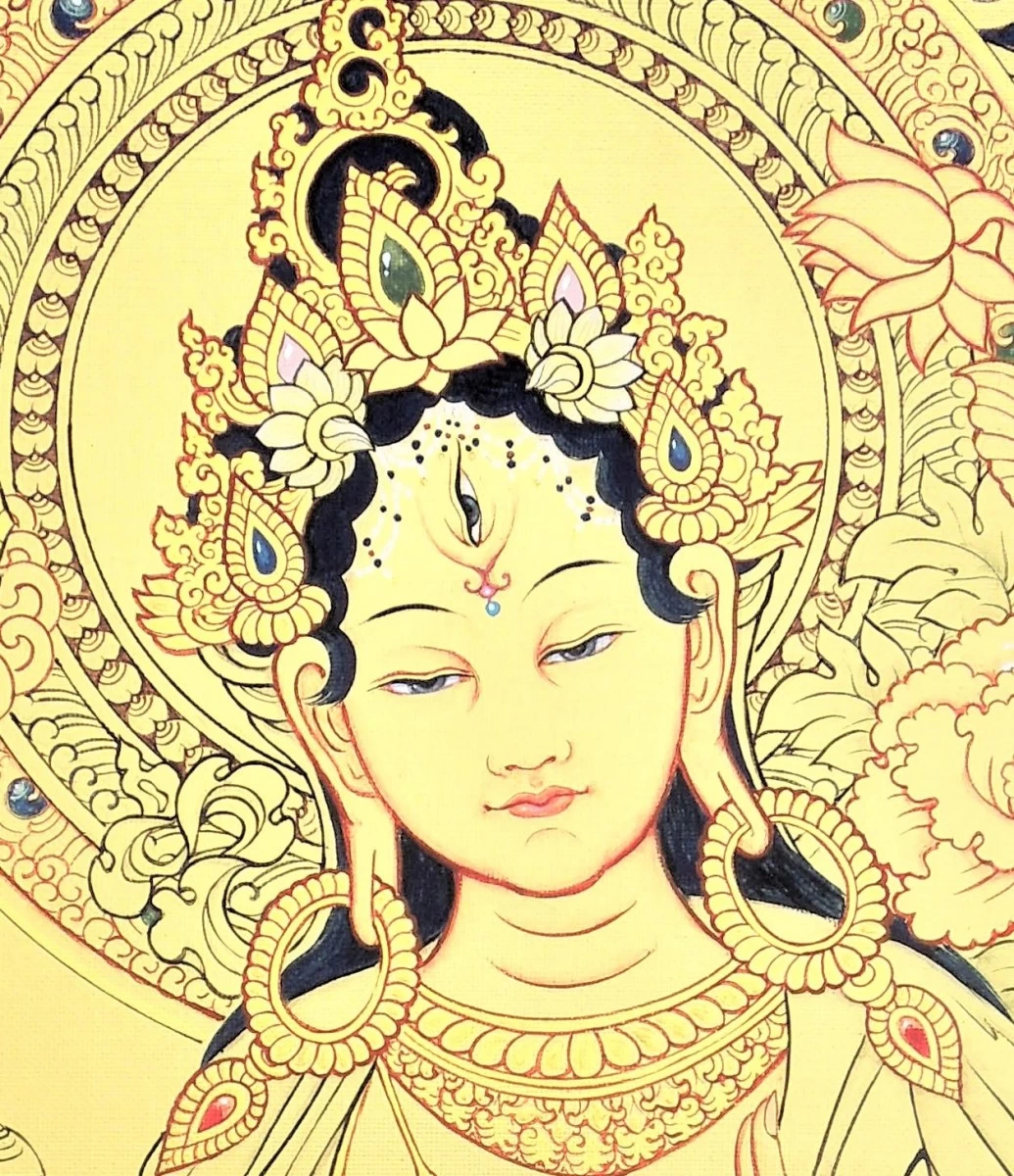 額装A4仏画プリント　チベットタンカ　ゴールドターラ